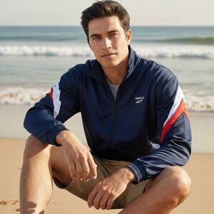 Reebok Full Zip Track Jacket Men’s L Navy Red White vintage Color-block look